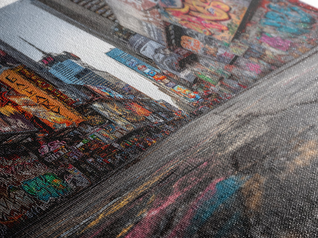 Graffiti Covered City Street Wall Art, Urban Canvas Print, New York Style Street Art, Industrial Loft Decor, Modern Poster
