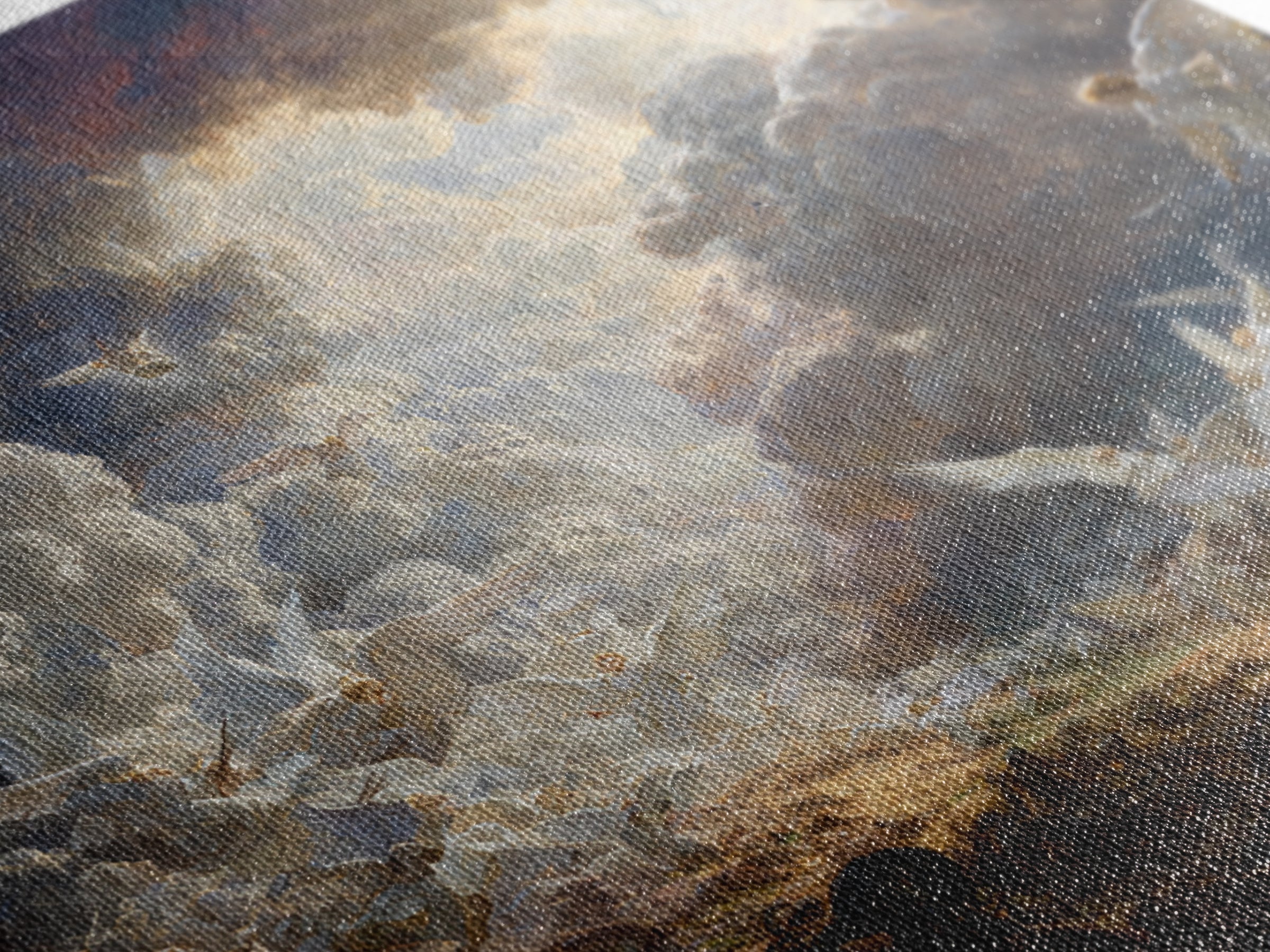 Heavenly Angels In Storm Clouds Canvas Print, Biblical Battle Painting, Christian Wall Decor, Dramatic Renaissance Art Gift