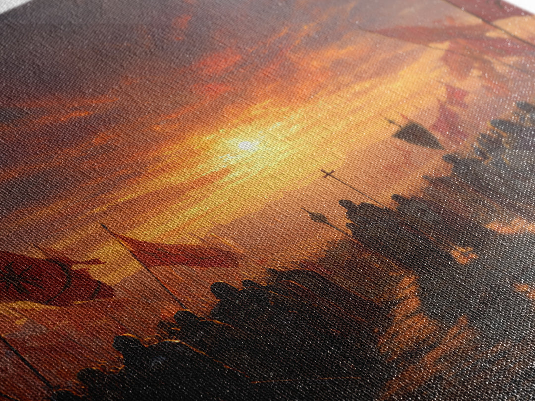 Medieval Army At Fiery Sunset Framed Canvas Print, Crusader Battle Wall Art, Epic Fantasy Decor, Historical Gift For Him