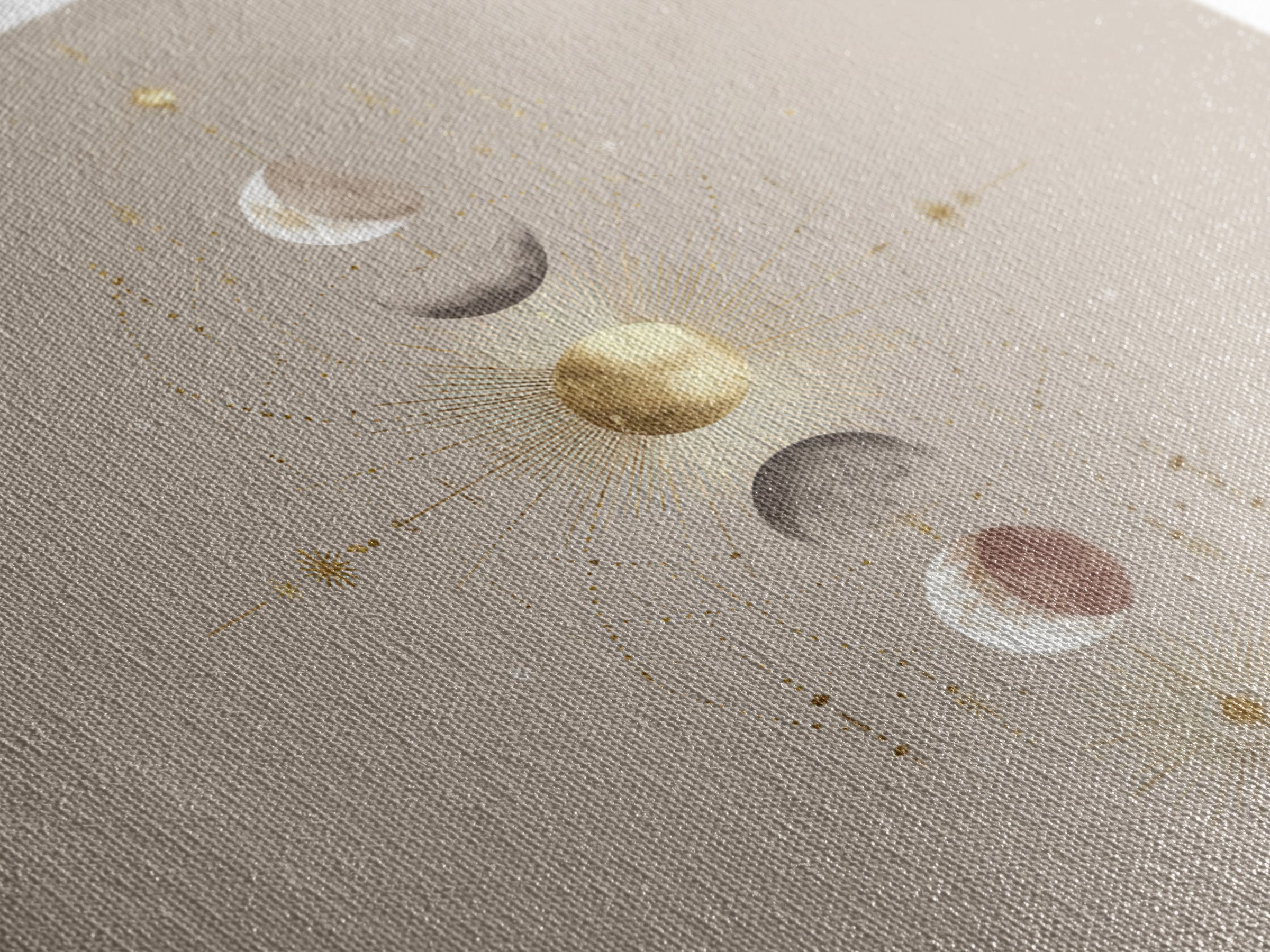 Celestial Moon Phase Wall Art, Gold Sun And Stars Canvas Print, Mystical Astrology Decor, Boho Neutral Bedroom Wall Decor