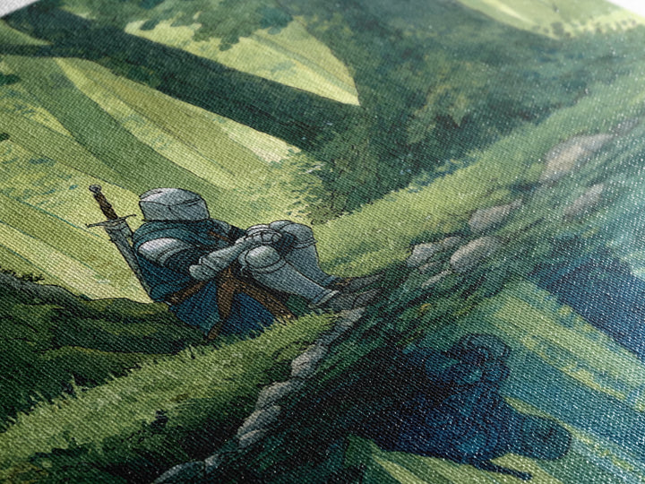 Solitary Knight Resting Beside Forest Stream Wall Art, Fantasy Art Print, Medieval Decor, Woodland Landscape, Gift For Him