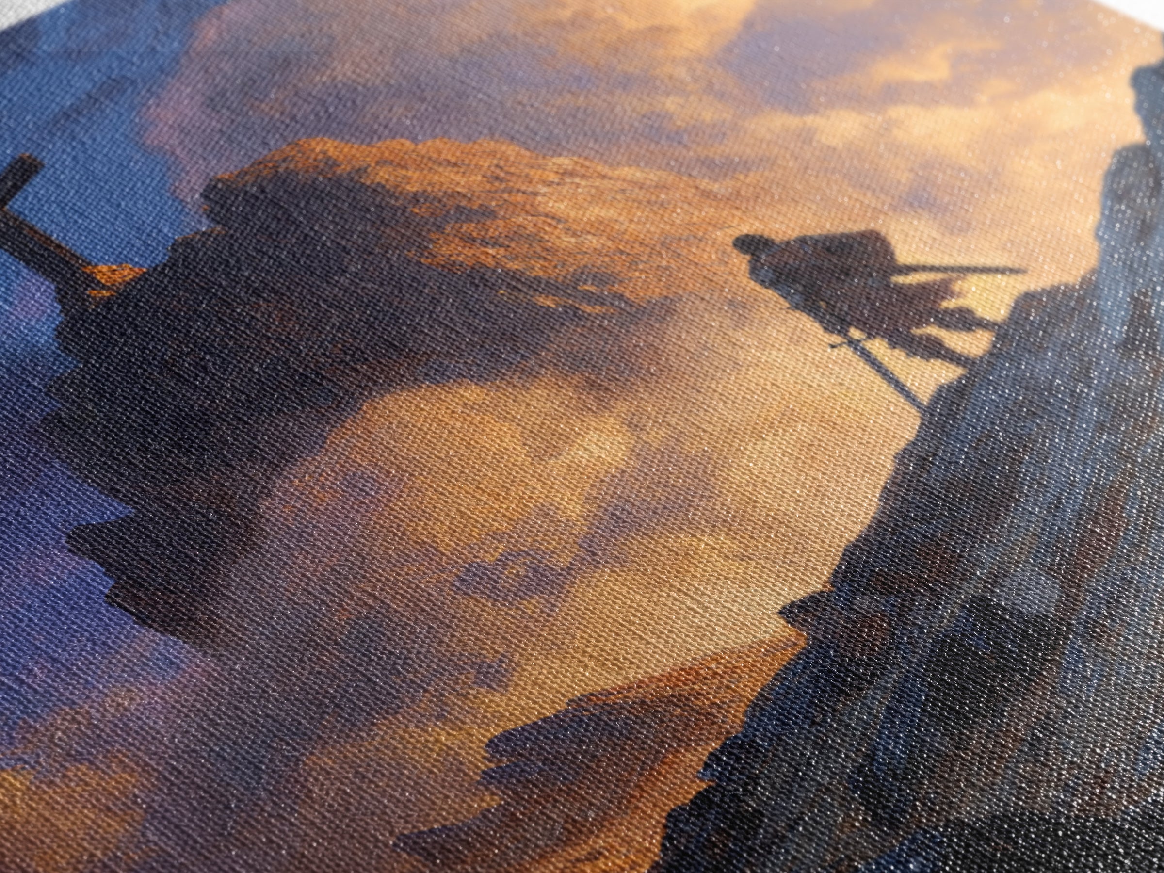 Epic Warrior Climbing Mountain To Cross Wall Art, Christian Fantasy Canvas Print, Inspirational Decor, Faith Gift For Him