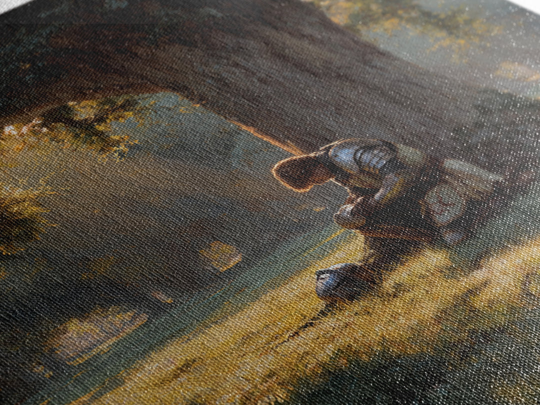 Praying Knight Beneath Ancient Oak Canvas Print, Medieval Fantasy Wall Art, Christian Warrior, Rustic Landscape Home Decor