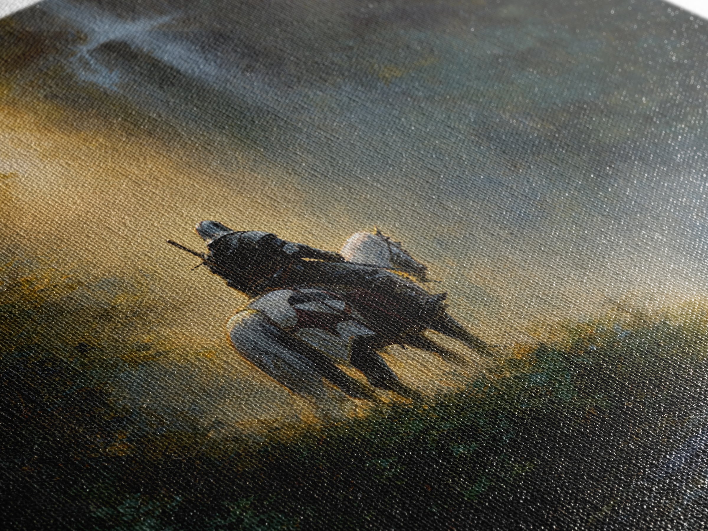 Lone Knight And White Horse By Waterfall Framed Canvas Print, Epic Fantasy Wall Art, Medieval Decor, Adventure Gift For Him