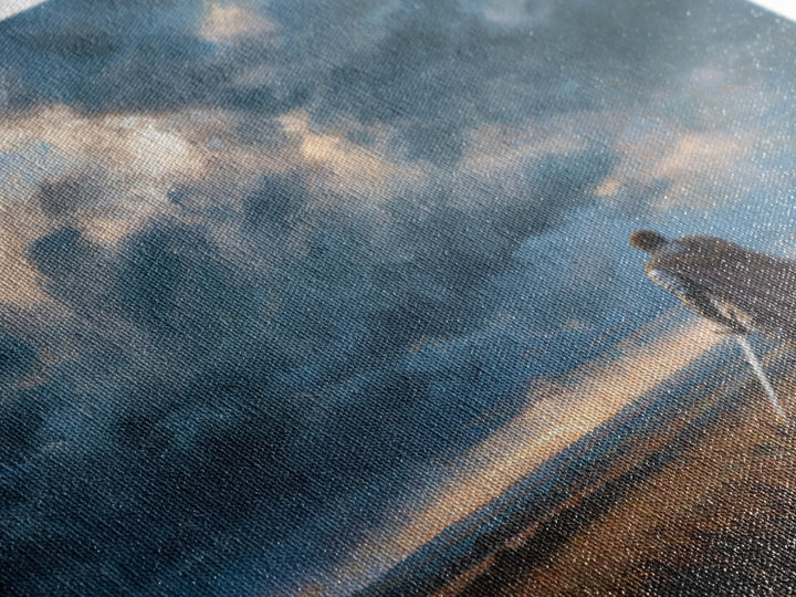 Lone Warrior Beneath Storm Clouds Wall Art, Medieval Fantasy Landscape Painting, Dark Academia Decor, Gift For Him Poster