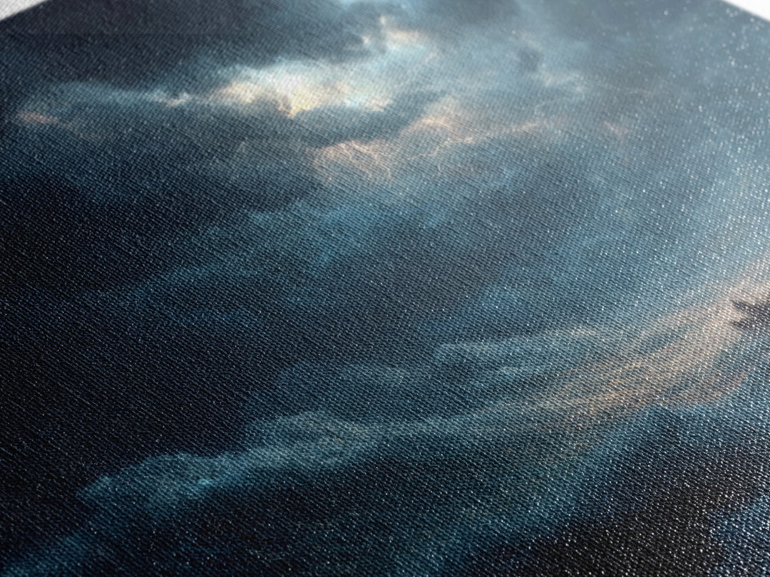 Tiny Boat In Stormy Ocean Wall Art, Dramatic Seascape Canvas Print, Nautical Coastal Decor, Moody Ocean Painting Gift For Him