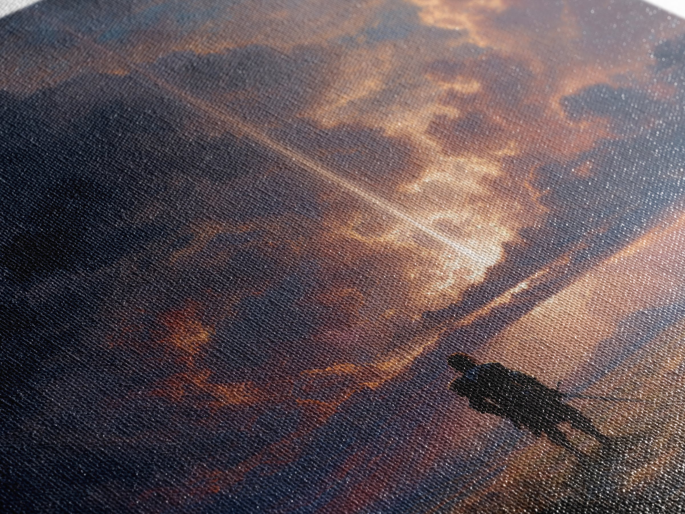 Lone Warrior Under Divine Sky Canvas Print, Fantasy Landscape Art, Dramatic Cloudscape Wall Decor, Medieval Adventure Gift For Him