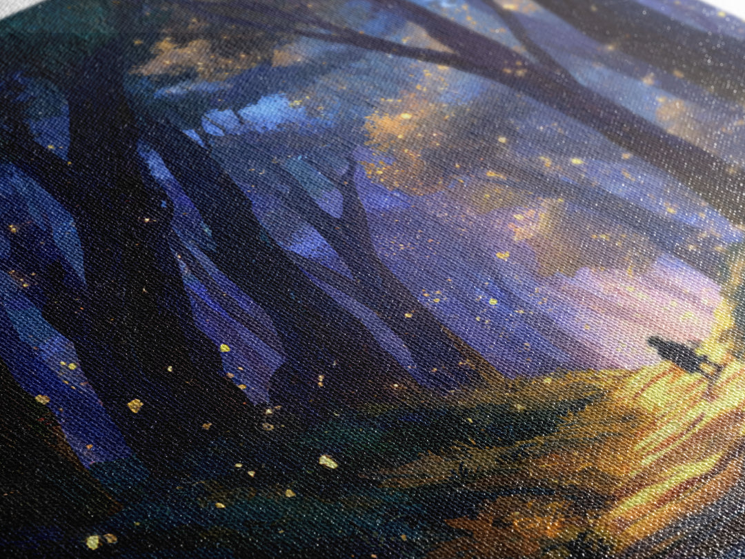 Enchanted Forest Path Wall Art, Whimsical Canvas Print, Firefly Woodland Decor, Fairy Tale Nursery Art, Magical Gift For Kids