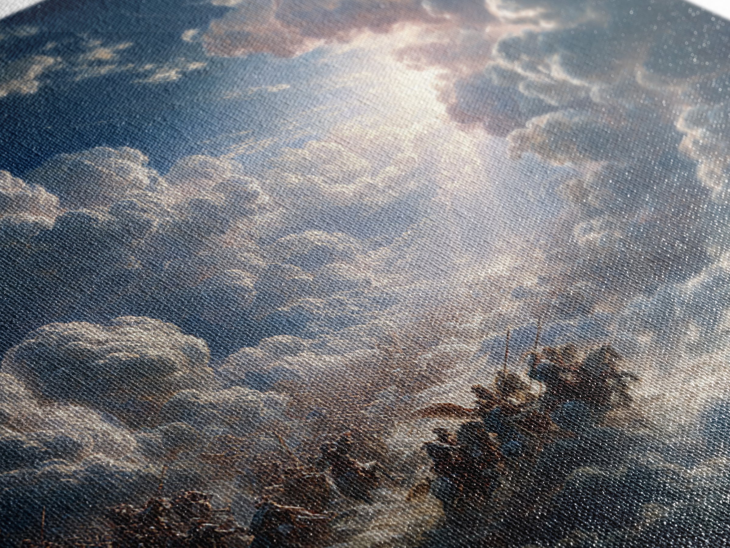 Angelic Battle In Storm Clouds Framed Canvas Print, Baroque Wall Art, Celestial Fantasy Art, Dramatic Spiritual Decor Print