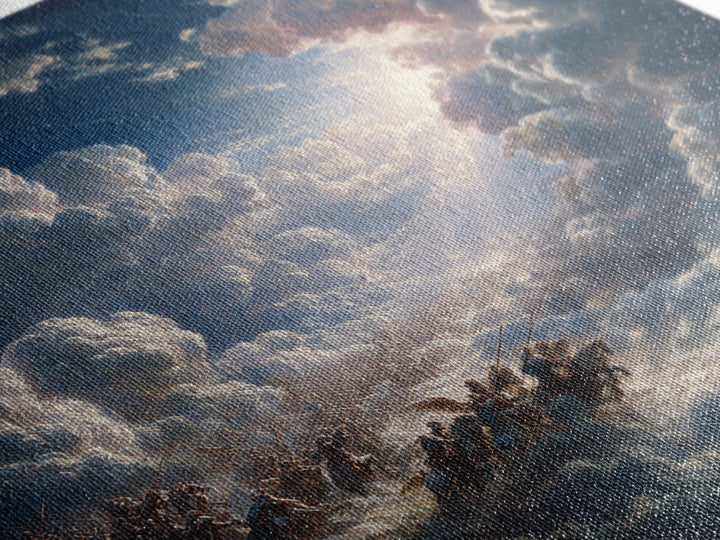 Angelic Battle In Storm Clouds Framed Canvas Print, Baroque Wall Art, Celestial Fantasy Art, Dramatic Spiritual Decor Print