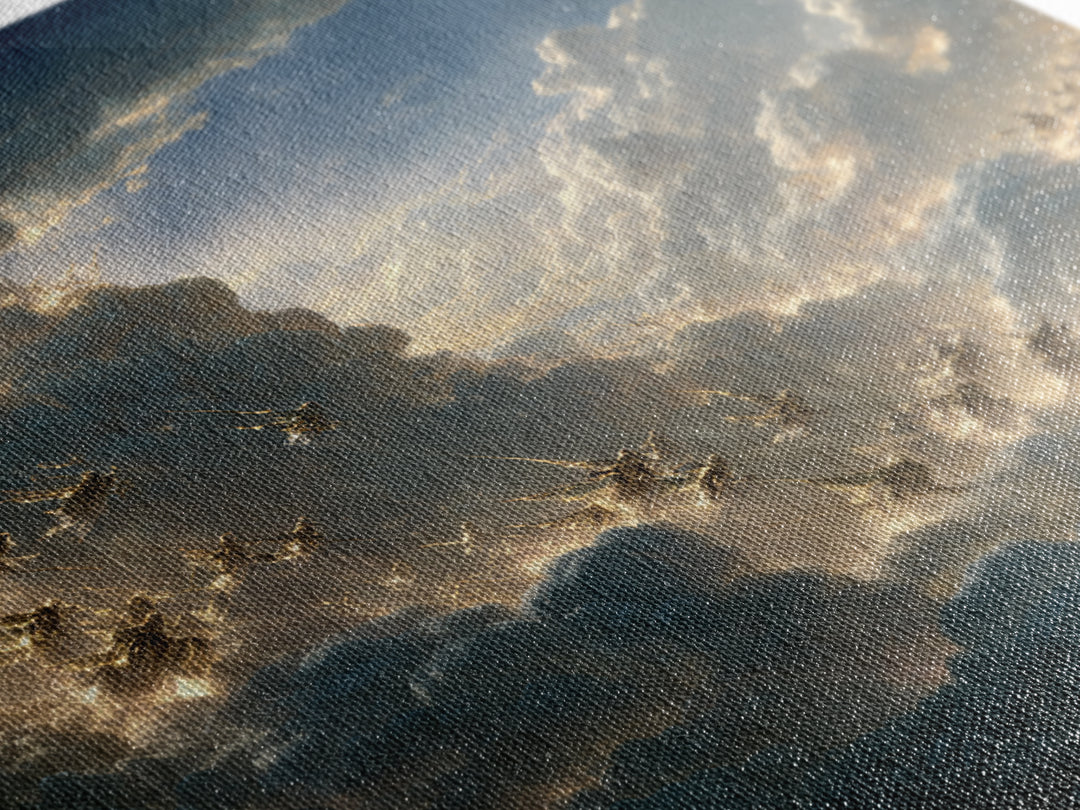 Angelic Riders In Storm Clouds Wall Art, Celestial Christian Canvas Print, Fantasy Sky Battle, Spiritual Living Room Decor