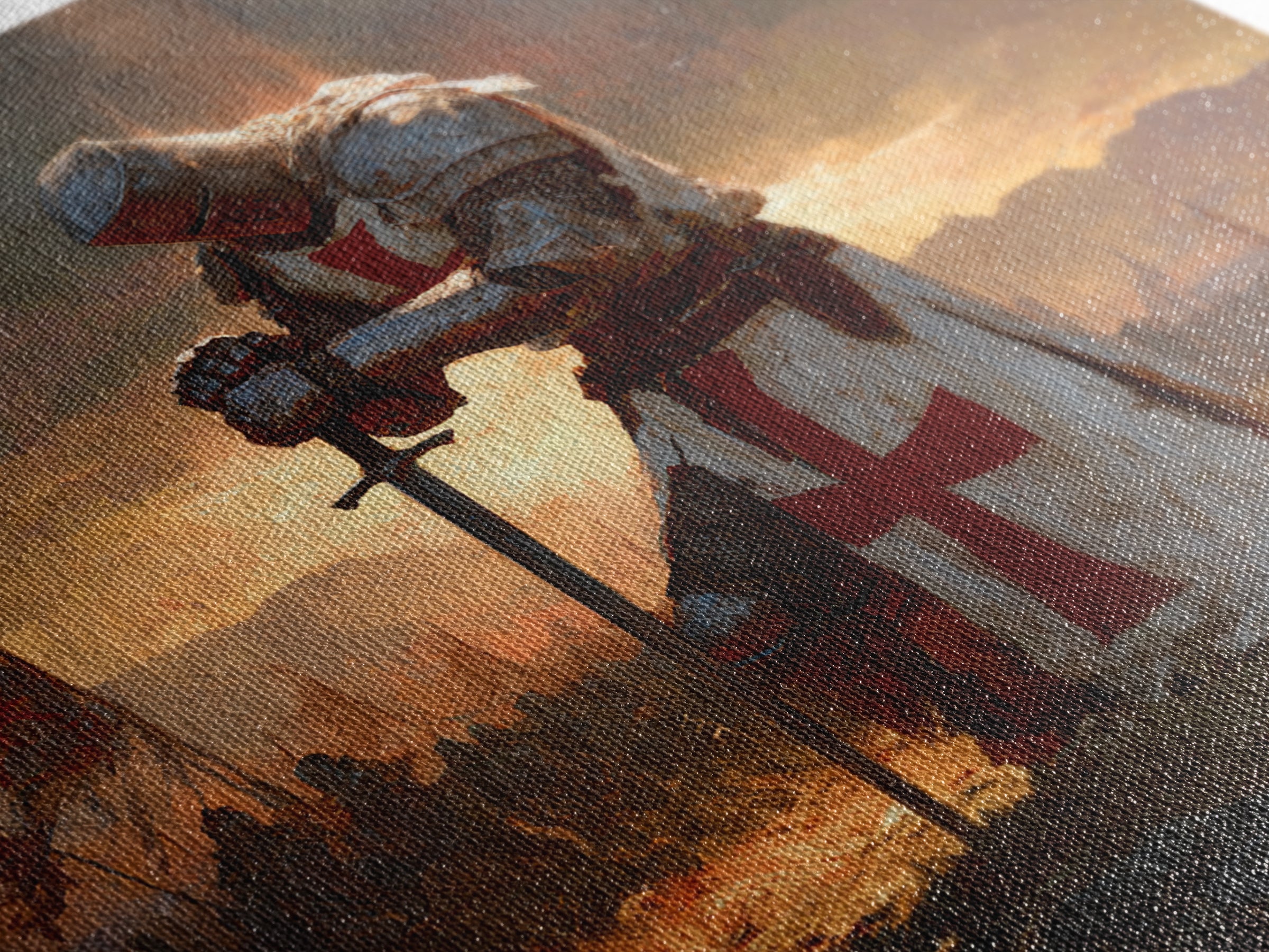 Kneeling Templar Knight In Battle Canvas Print, Medieval Christian Wall Art, Crusader Artwork Gift For Him, Man Cave Decor