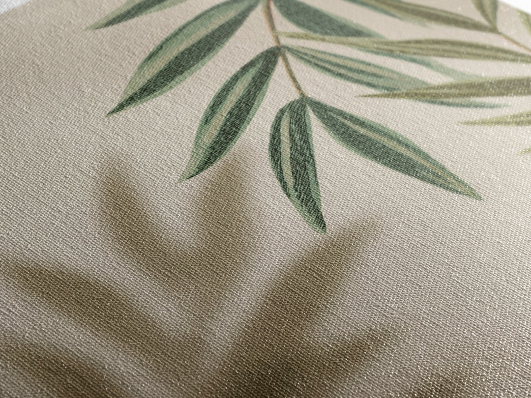 Olive Green Botanical Leaves Wall Art, Minimalist Nature Canvas Print, Japandi Neutral Home Decor For Living Room And Bedroom