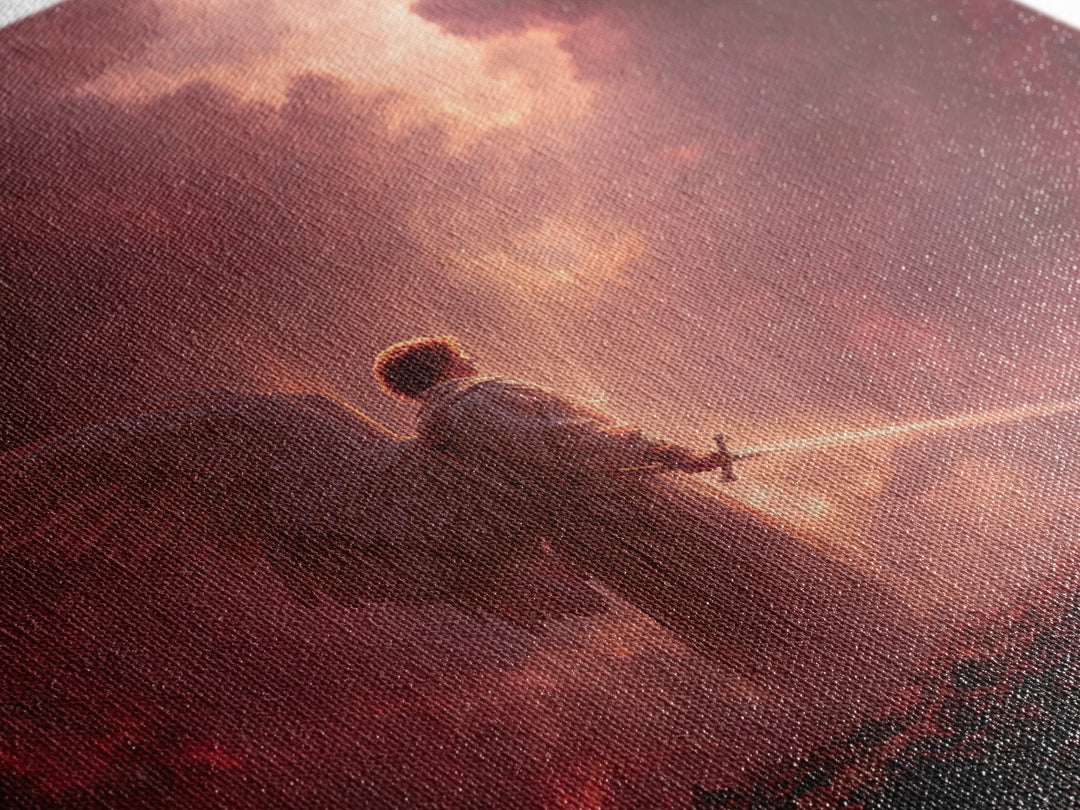 Angel Warrior With Sword Wall Art, Dark Fantasy Canvas Print, Christian Spiritual Decor, Gothic Celestial Statement Artwork