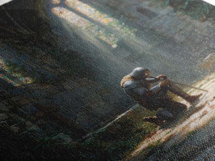 Kneeling Knight In Ruined Chapel Wall Art, Medieval Fantasy Canvas Print, Gothic Decor, Christian Artwork, Fine Art Print