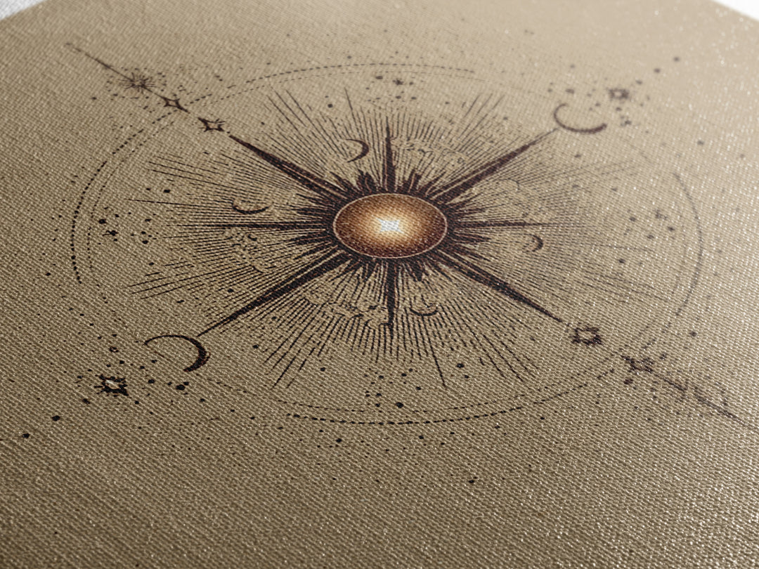 Celestial Sun And Moon Compass Wall Art, Mystical Zodiac Canvas Print, Boho Spiritual Decor For Meditation Room And Home Office