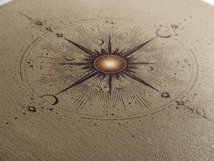 Celestial Sun And Moon Compass Wall Art, Mystical Zodiac Canvas Print, Boho Spiritual Decor For Meditation Room And Home Office
