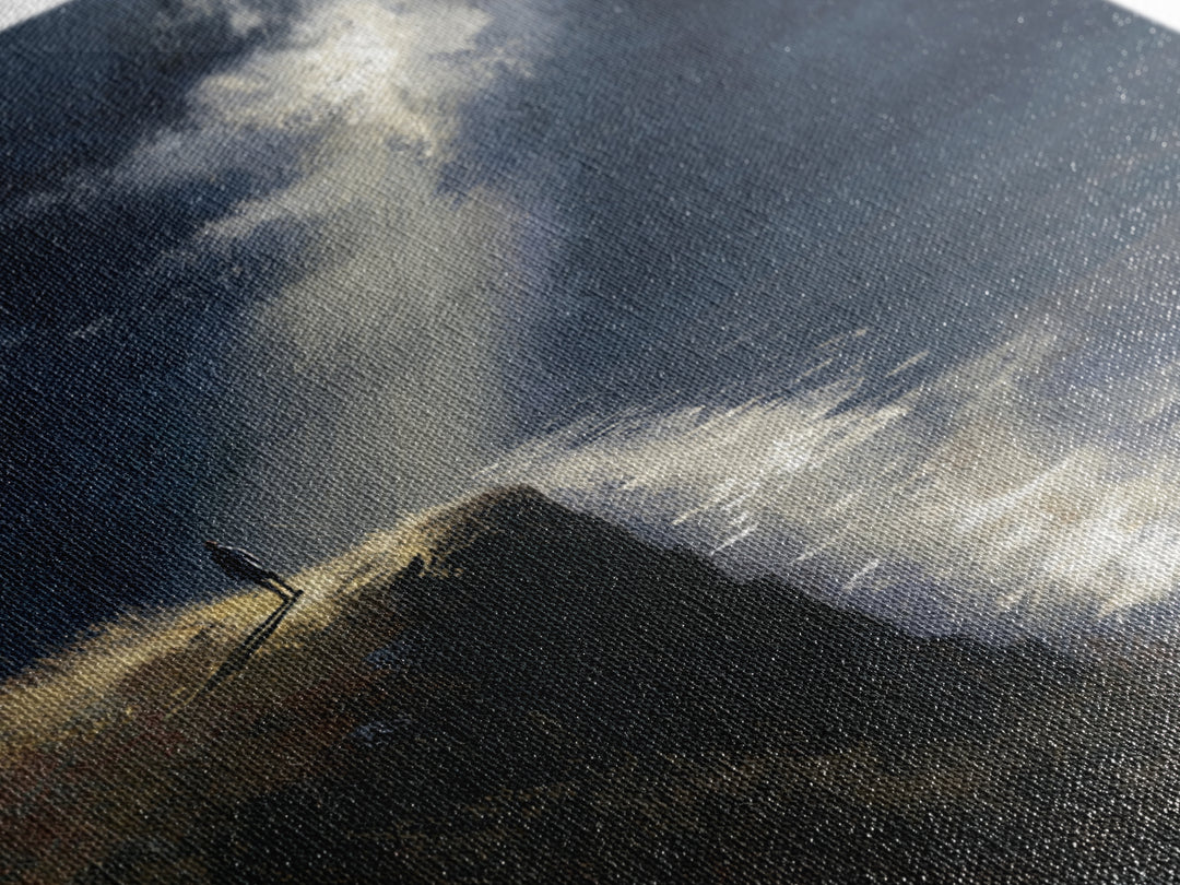 Lone Figure On Moonlit Cliff Wall Art, Moody Seascape, Dramatic Ocean Landscape, Dark Academia, Coastal Canvas Print, Fine Art Print