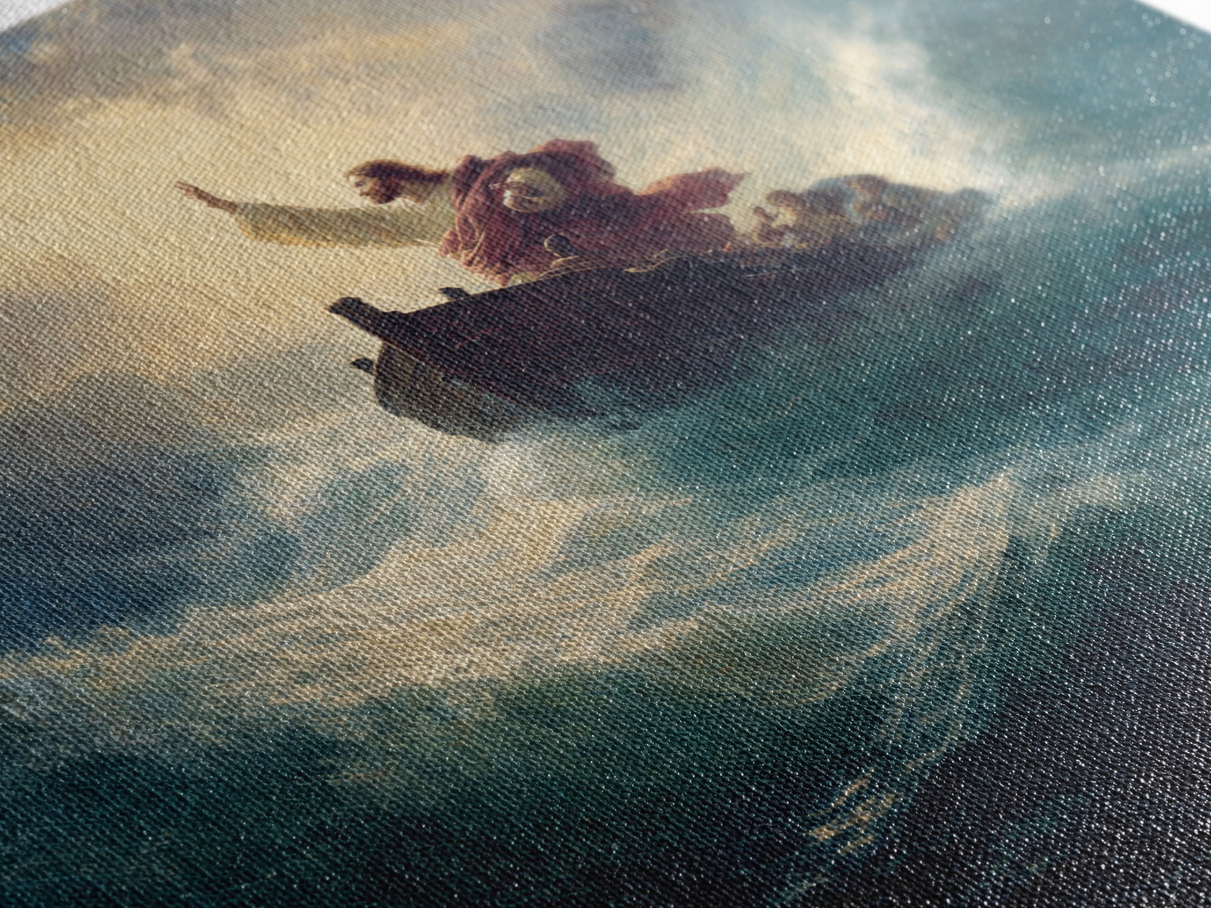 Jesus Calming The Storm At Sea Canvas Print, Biblical Ocean Painting, Christian Wall Art, Faith Gift For Prayer Room Decor