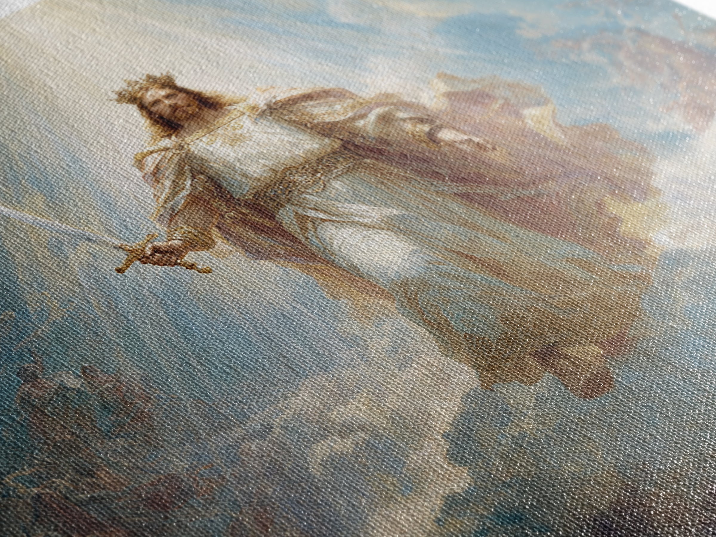Radiant Jesus Warrior In Clouds Wall Art, Christian Framed Canvas Print, Biblical Religious Home Decor Gift For Prayer Room