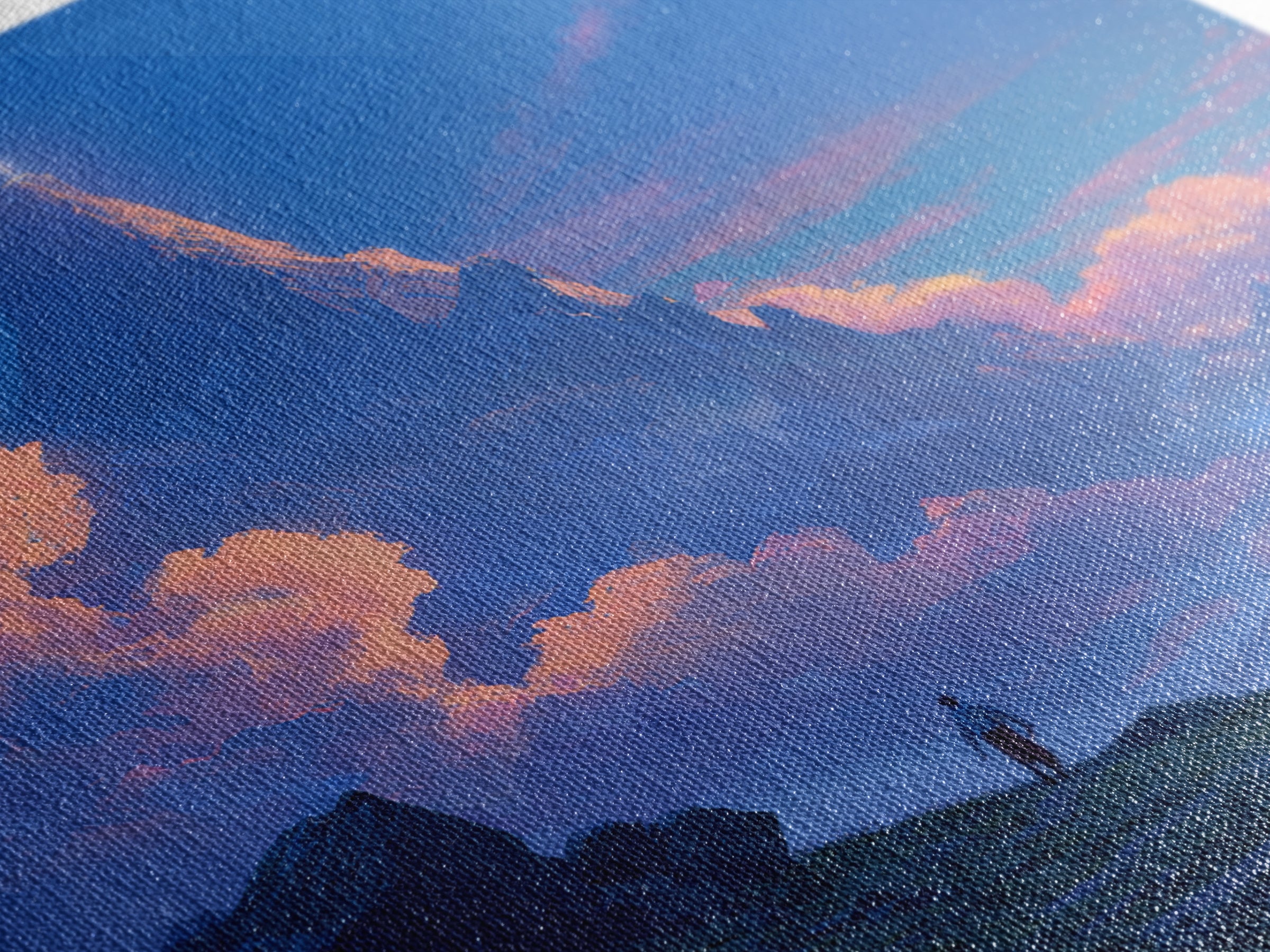 Glowing Fantasy Mountain Canvas Print, Epic Landscape Wall Art, Blue Sky Adventure Decor, Dreamy Nature Art, Gift For Him