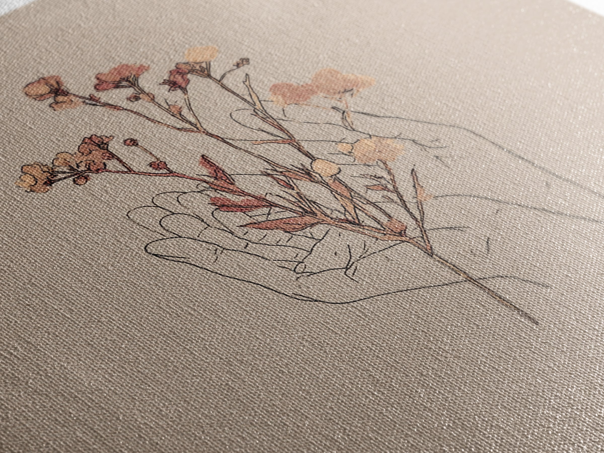Delicate Hand With Wildflowers Wall Art, Feminine Botanical Line Art Canvas Print, Minimalist Bedroom Decor Gift For Her