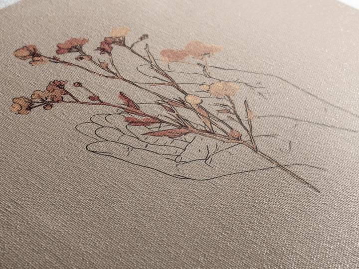 Delicate Hand With Wildflowers Wall Art, Feminine Botanical Line Art Canvas Print, Minimalist Bedroom Decor Gift For Her