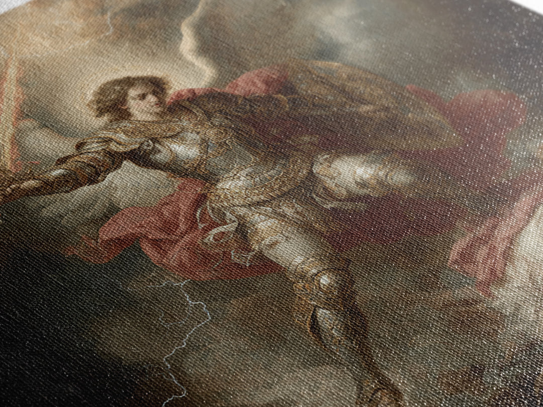 Archangel Michael Defeating Demon Framed Canvas Print, Baroque Religious Wall Art, Catholic Gift, Dramatic Fine Art Print