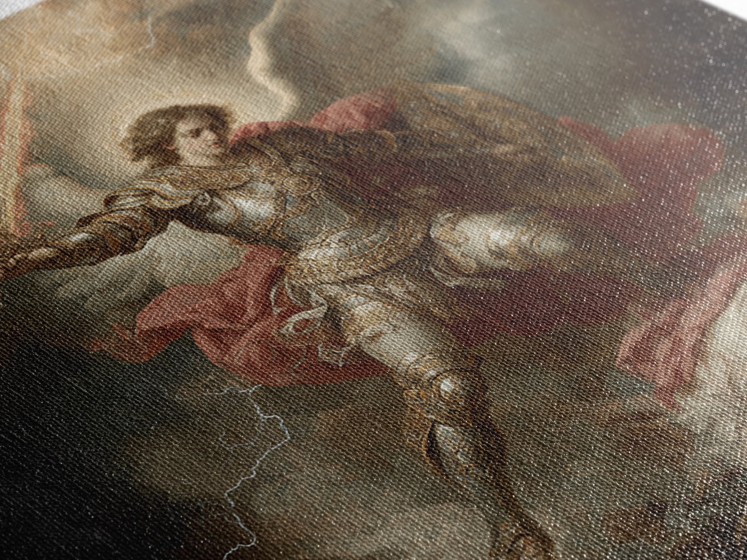 Archangel Michael Defeating Demon Framed Canvas Print, Baroque Religious Wall Art, Catholic Gift, Dramatic Fine Art Print