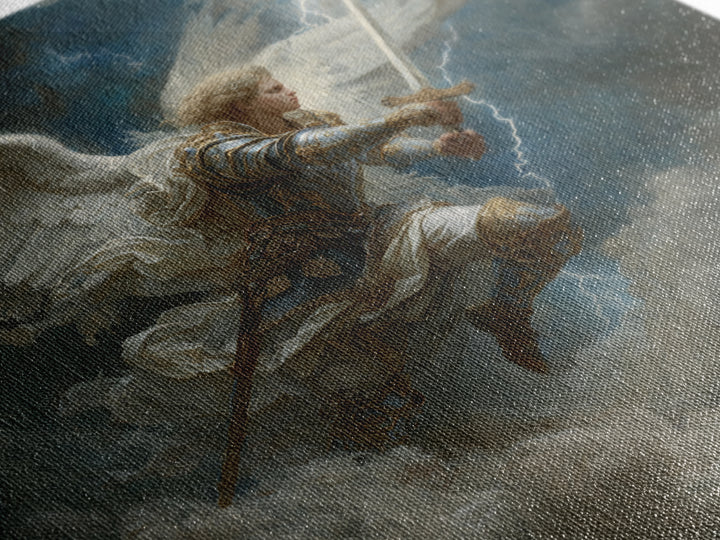 Archangel Warrior With Lightning Sword Canvas Print, Dramatic Christian Wall Art, Fantasy Angel Decor, Spiritual Gift For Him