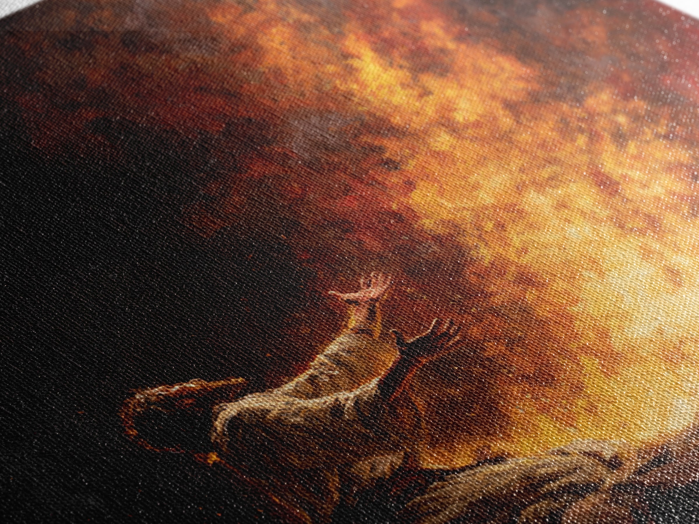 Kneeling Prophet Before Blazing Fire Wall Art, Biblical Painting, Spiritual Canvas Wall Art, Dramatic Christian Home Decor