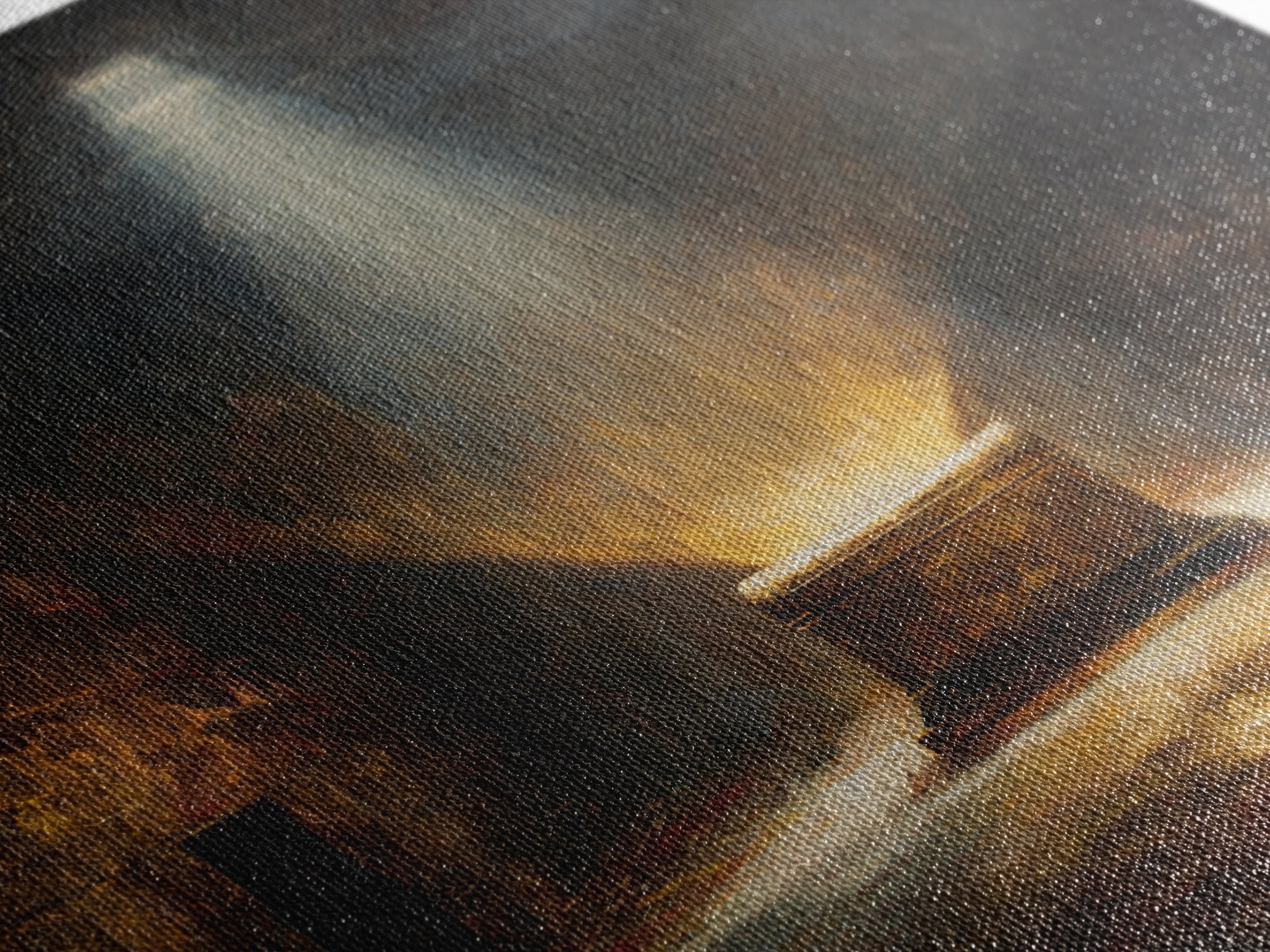 Glowing Ark In Ancient Chamber Framed Canvas Print, Dark Academia Wall Art, Biblical Oil Painting, Spiritual Home Decor Print