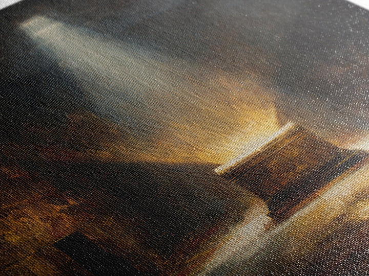 Glowing Ark In Ancient Chamber Framed Canvas Print, Dark Academia Wall Art, Biblical Oil Painting, Spiritual Home Decor Print