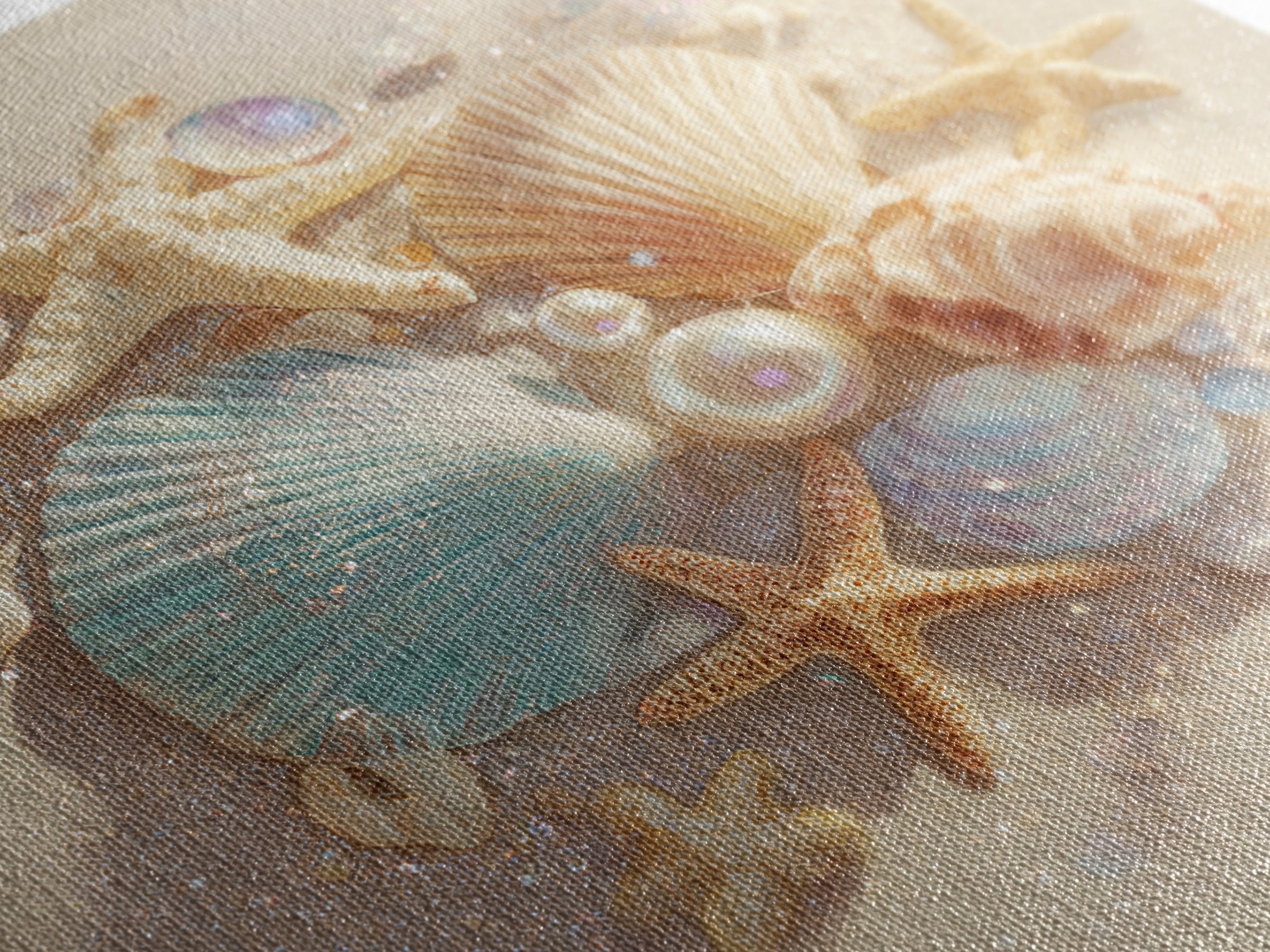 Seashells Starfish And Pearls Wall Art, Coastal Beach Canvas Print, Ocean Life Decor For Bathroom Or Beach House Home Decor