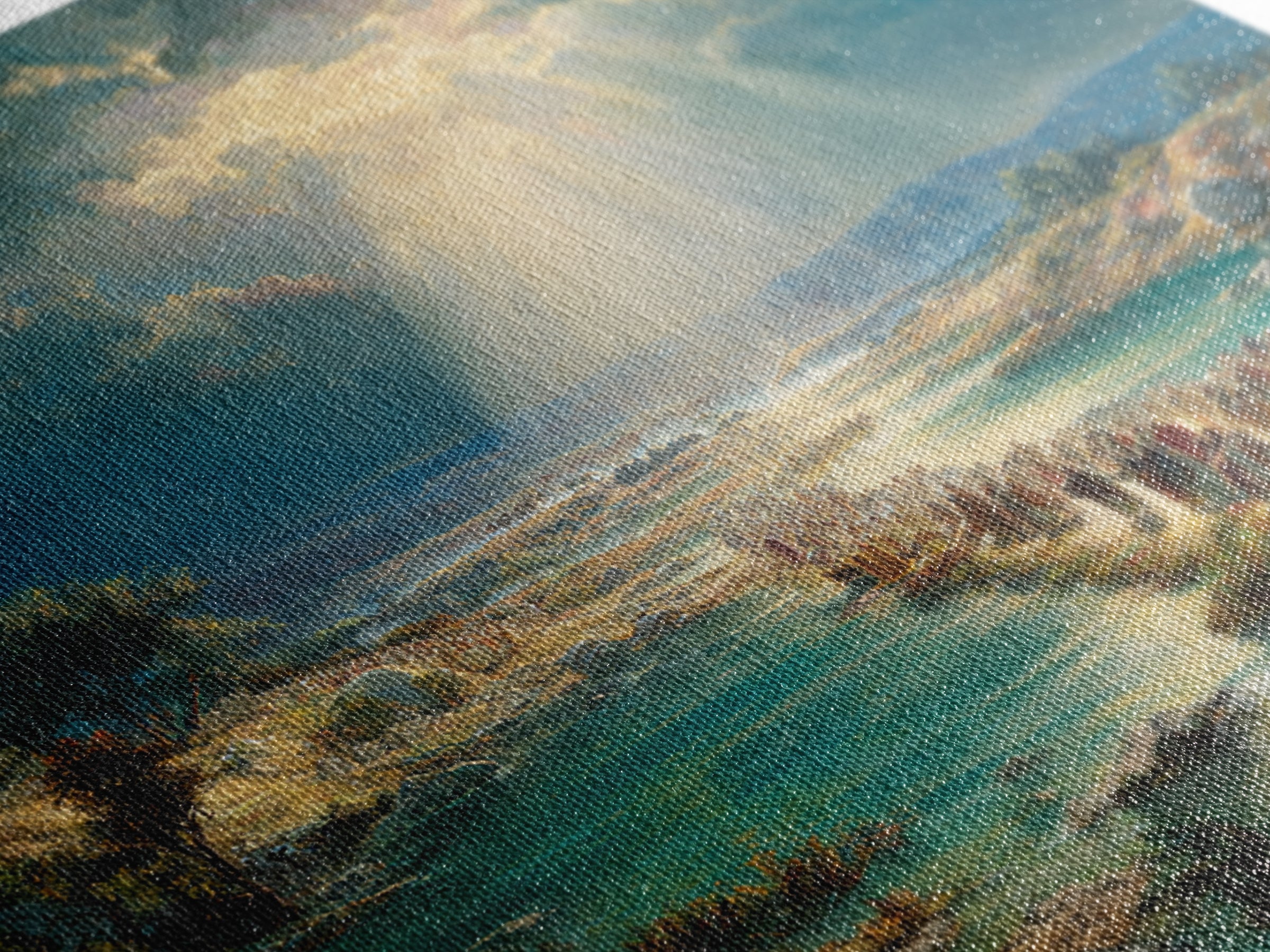 Biblical River Crossing Canvas Print, Radiant Sunbeams Over Sacred Landscape, Christian Wall Art, Religious Home Decor, Prayer Room Decor