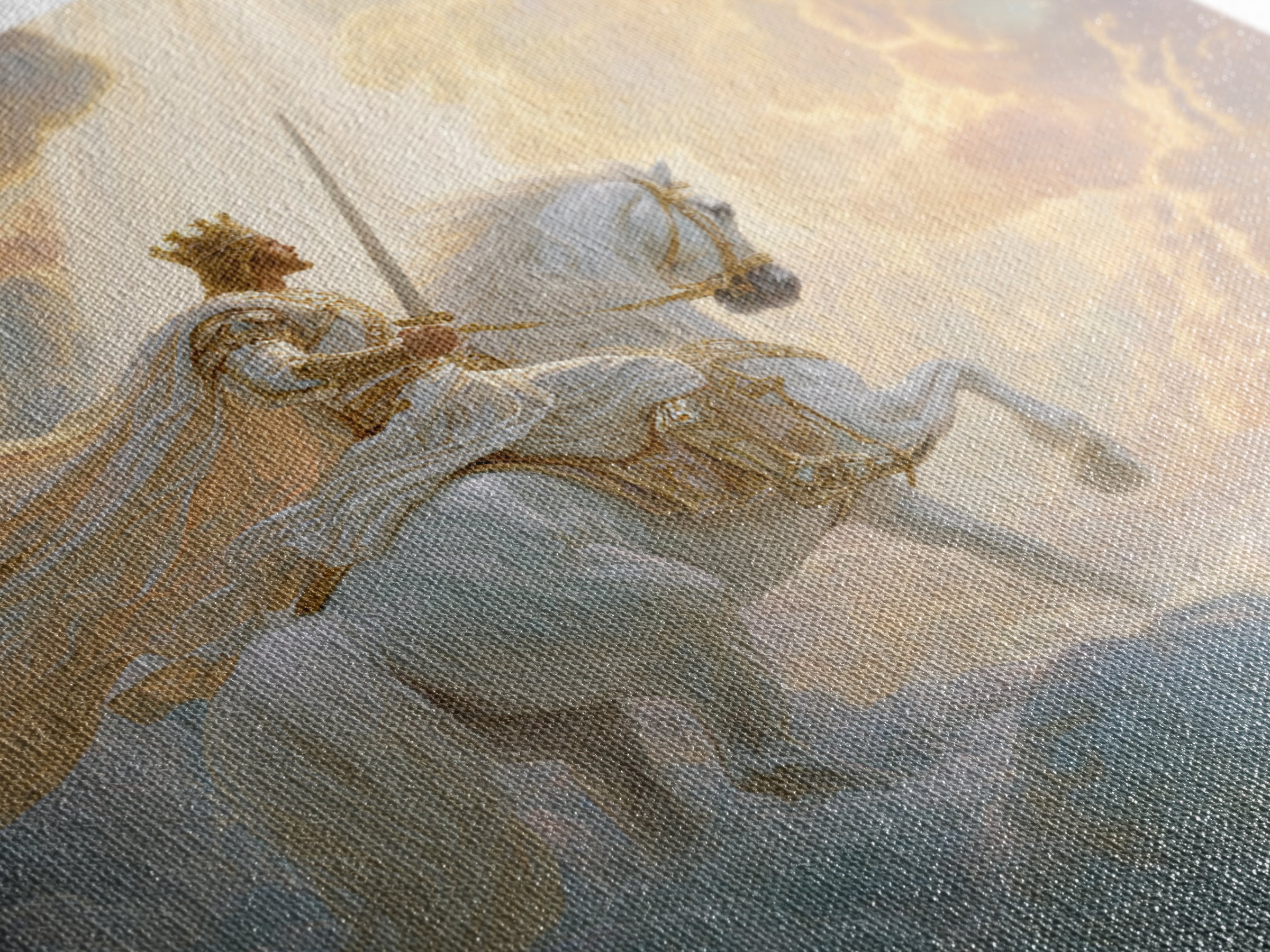 Heavenly King On White Horse Wall Art, Biblical Fantasy Art Print, Christian Home Decor, Ethereal Clouds Framed Canvas Print