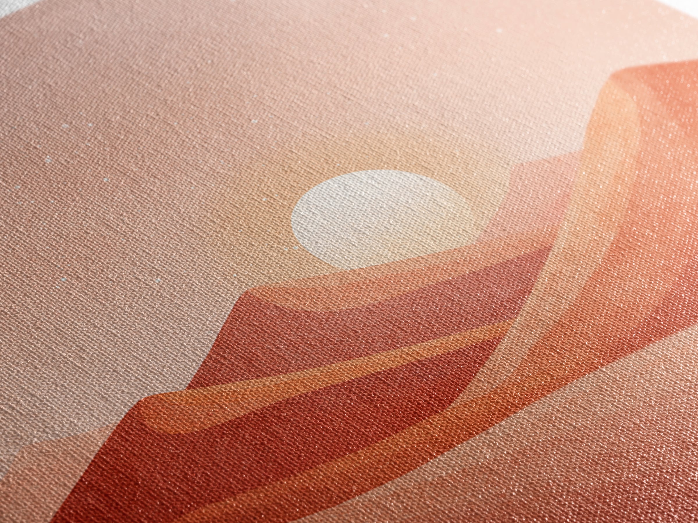 Blush Desert Mountains Sunrise Wall Art, Warm Terracotta Landscape Canvas Print, Modern Boho Living Room Decor Above Bed
