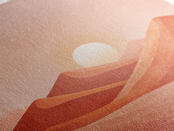 Blush Desert Mountains Sunrise Wall Art, Warm Terracotta Landscape Canvas Print, Modern Boho Living Room Decor Above Bed