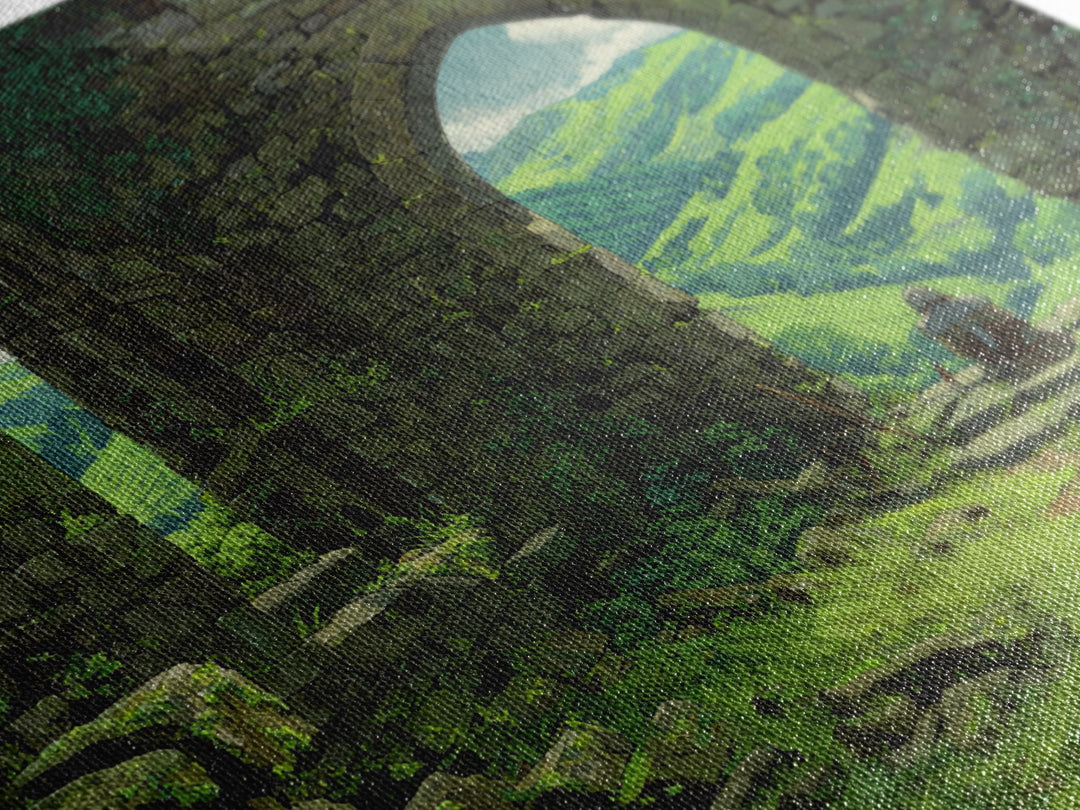 Castle Ruins Green Valley Knight Wall Art, Fantasy Landscape Canvas Print, Medieval Adventure Home Decor, Gamer Gift For Him