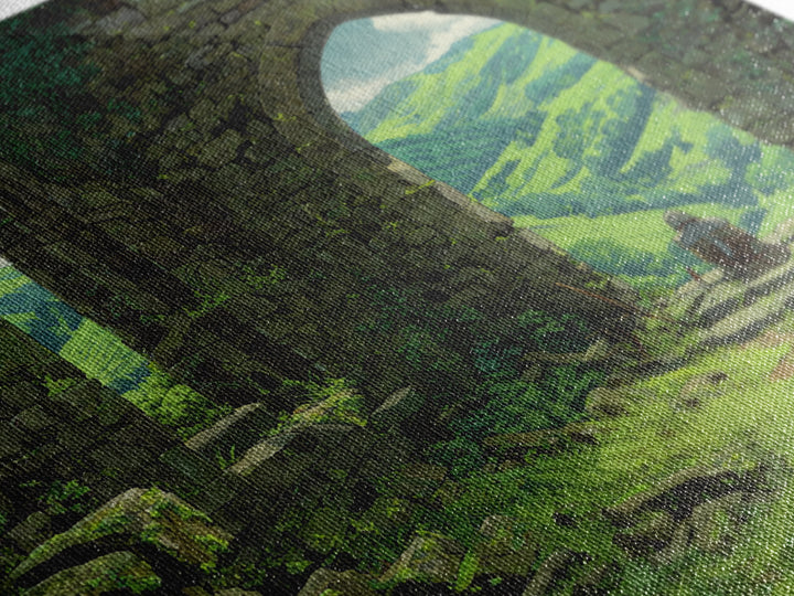 Castle Ruins Green Valley Knight Wall Art, Fantasy Landscape Canvas Print, Medieval Adventure Home Decor, Gamer Gift For Him