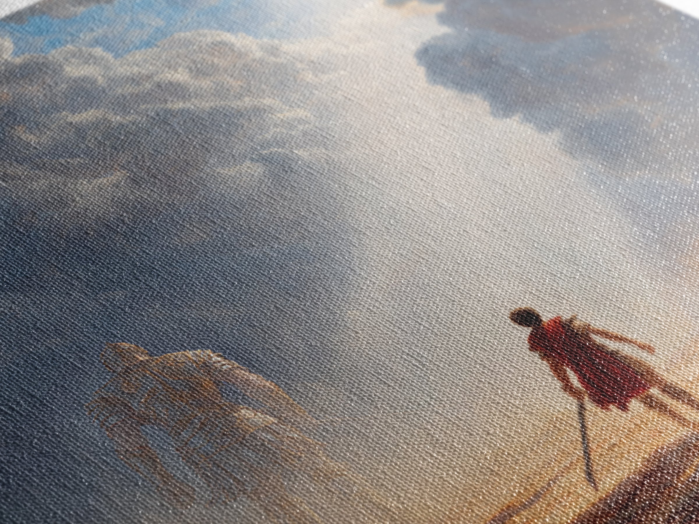Young Hero Facing Cloud Giant Wall Art, Epic Fantasy Landscape Canvas Print, Mythological Adventure Decor, Gift For Gamer