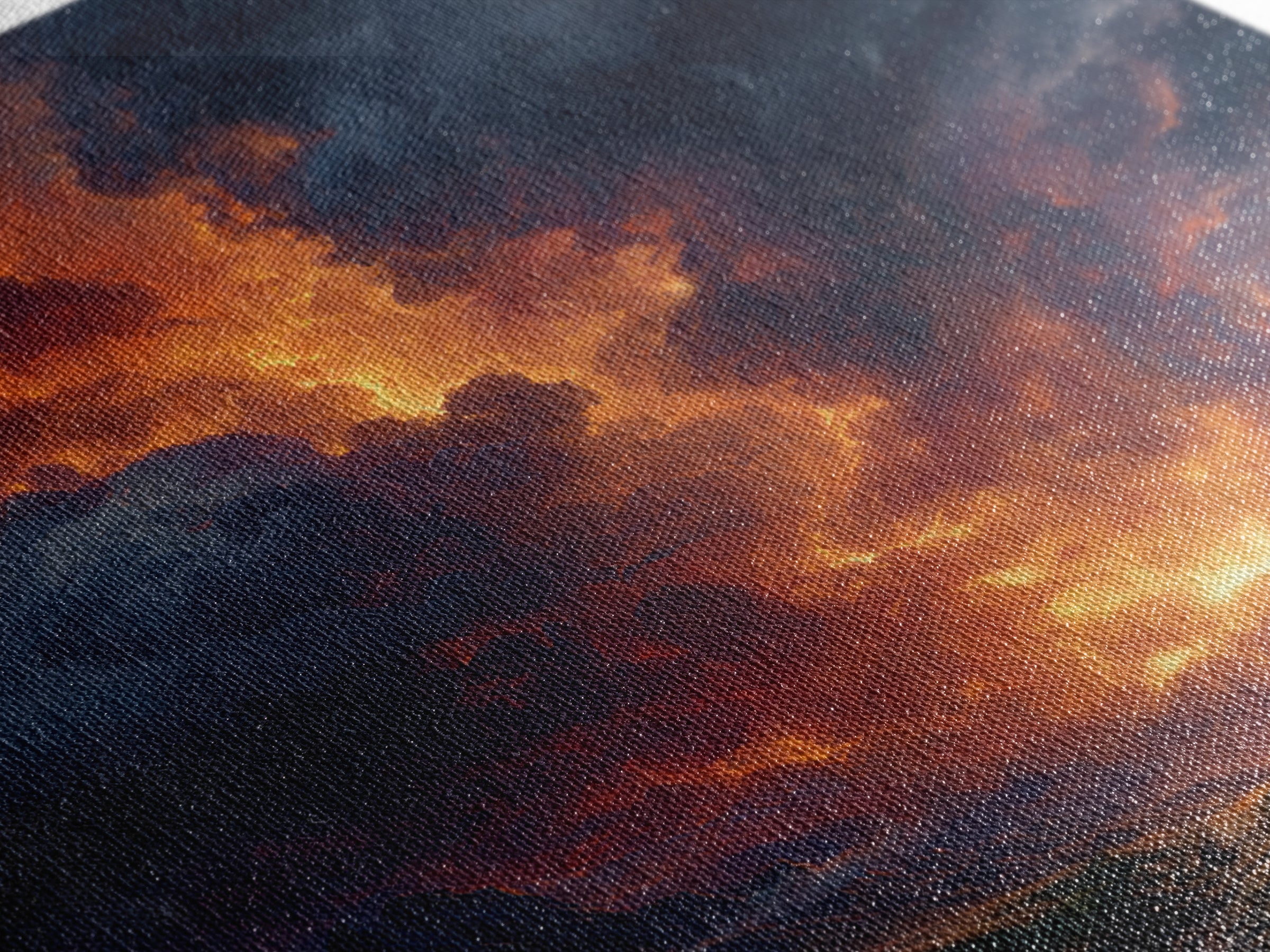 Fiery Mountain Storm At Sunset Wall Art, Dramatic Fantasy Landscape Canvas Print, Moody Maximalist Living Room Decor Gift