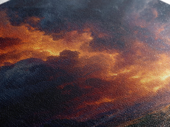 Fiery Mountain Storm At Sunset Wall Art, Dramatic Fantasy Landscape Canvas Print, Moody Maximalist Living Room Decor Gift