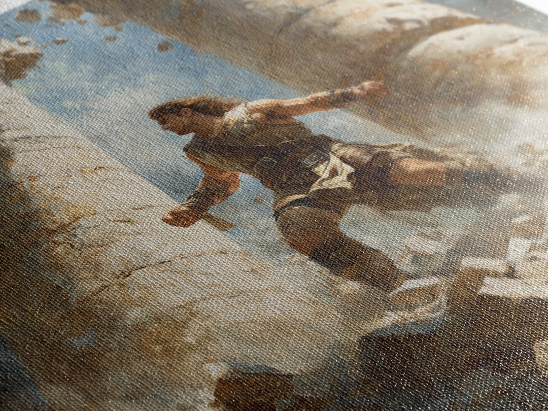 Heroic Warrior Among Crumbling Columns Wall Art, Fantasy Canvas Print, Ancient Ruins Decor, Mythology Artwork Gift For Him