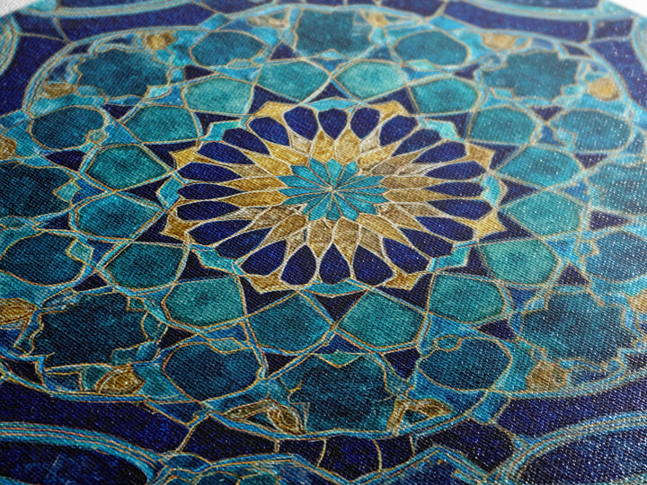 Teal Islamic Geometric Tile Wall Art, Moroccan Mosaic Pattern, Blue Gold Boho Decor, Mediterranean Canvas Print, Kitchen Decor