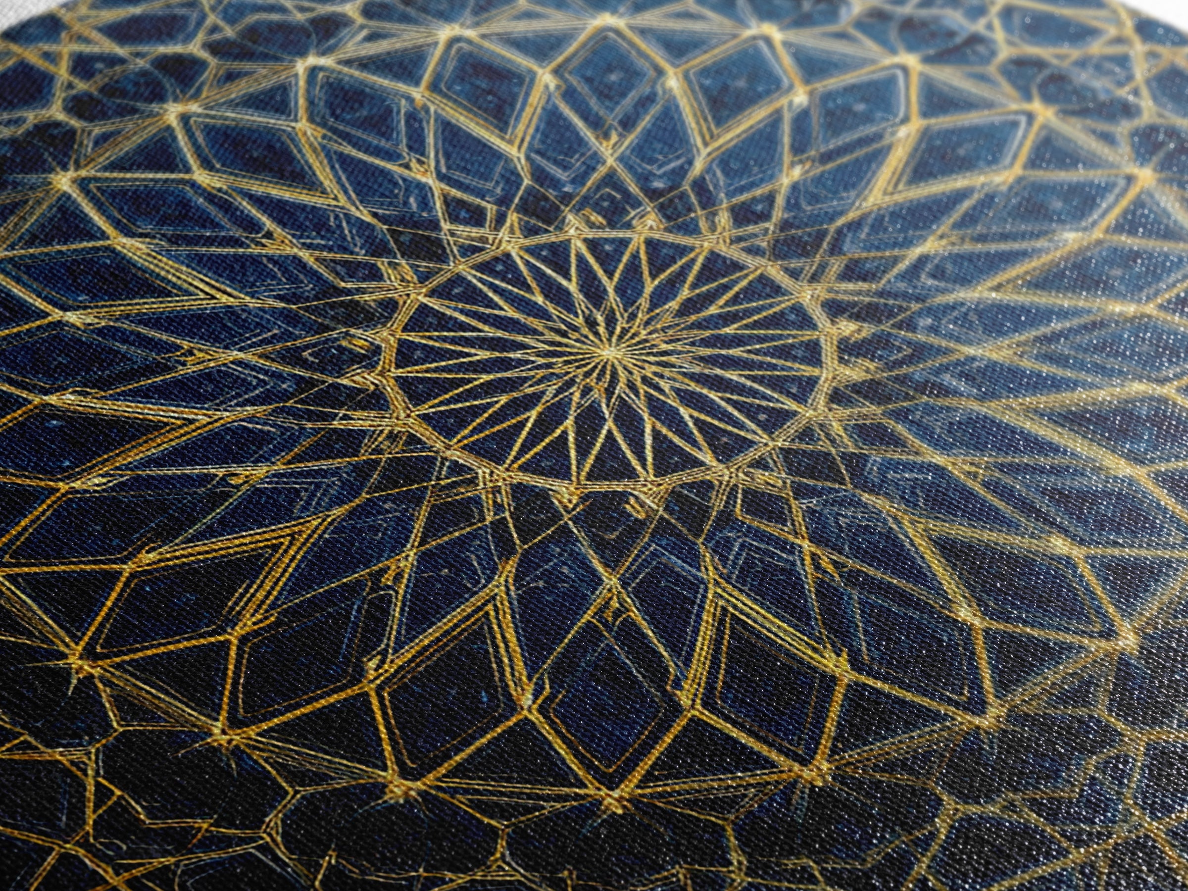 Blue Gold Geometric Mandala Canvas Print, Islamic Pattern Wall Art, Moroccan Abstract Decor For Meditation Room And Office