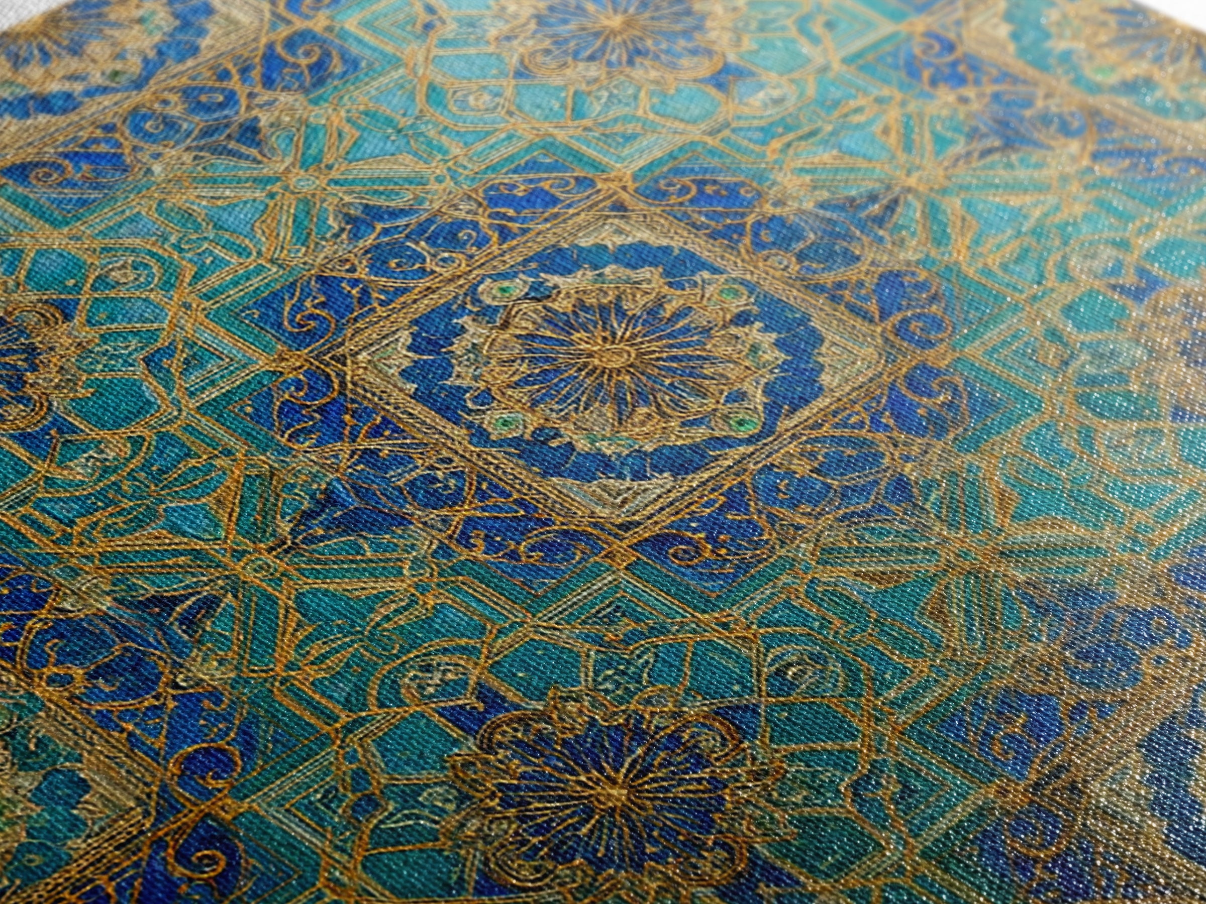 Blue And Gold Islamic Geometric Tile Wall Art, Moroccan Pattern Canvas Print For Elegant Home Decor And Meditation Room Decor