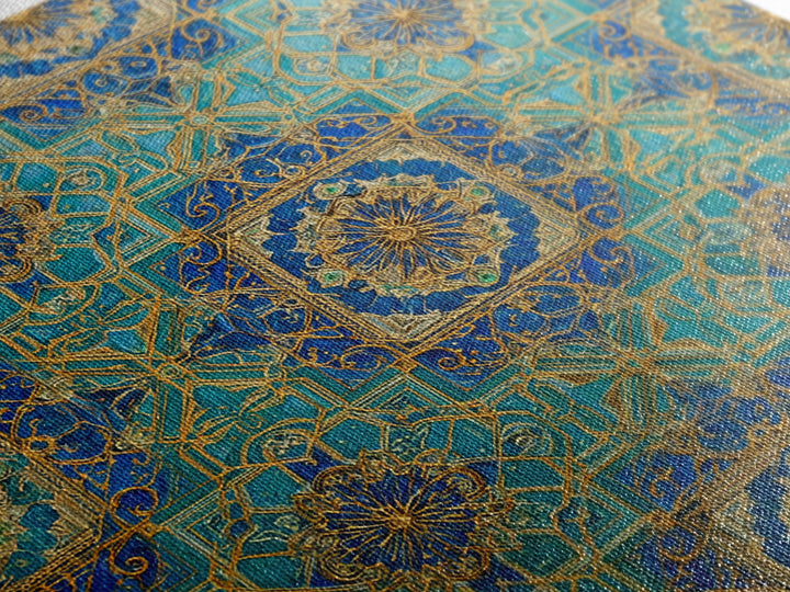Blue And Gold Islamic Geometric Tile Wall Art, Moroccan Pattern Canvas Print For Elegant Home Decor And Meditation Room Decor