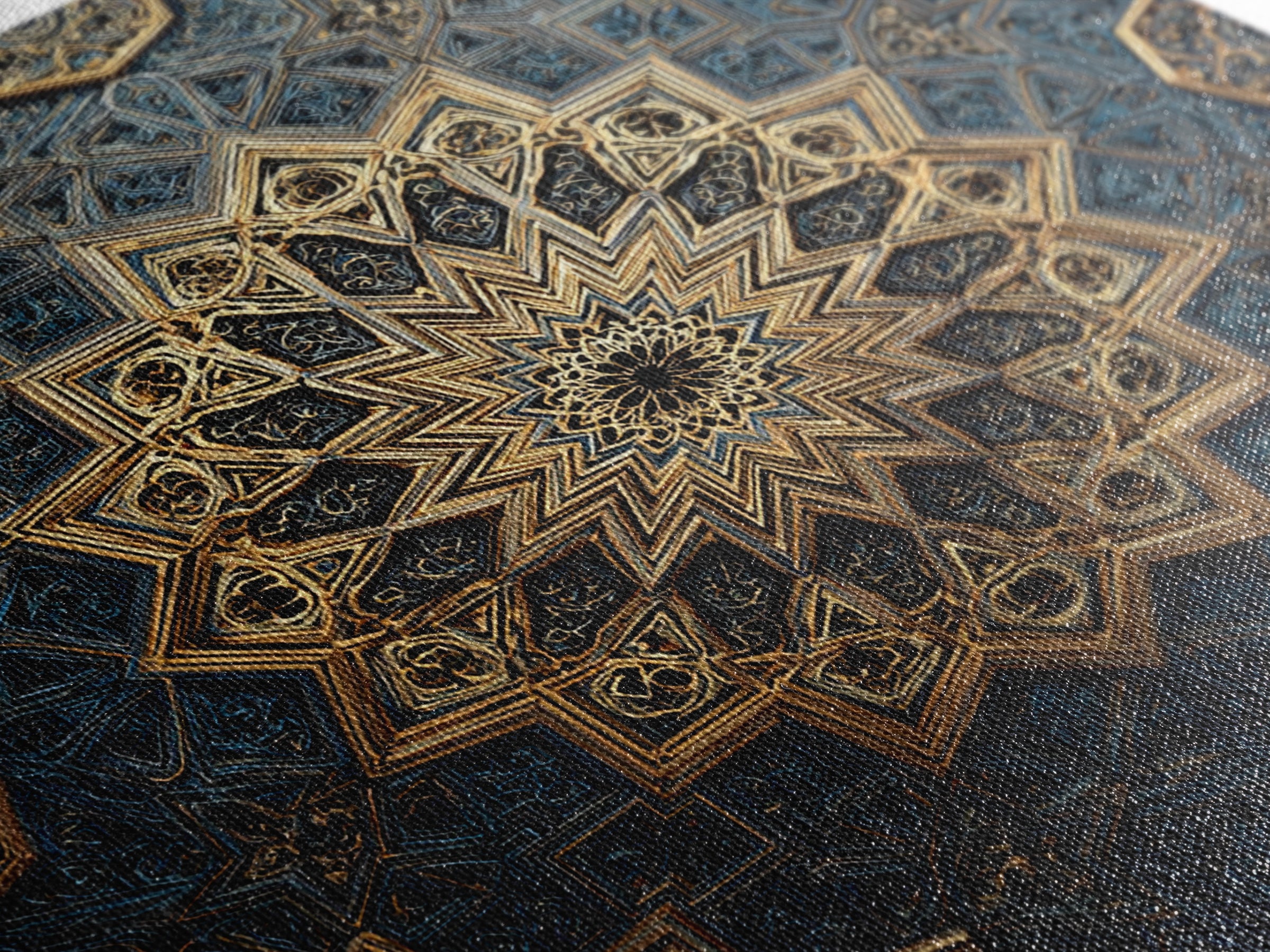 Blue Gold Islamic Geometric Mandala Wall Art, Sacred Geometry Pattern, Moroccan Tile Decor, Meditation Room Statement Print