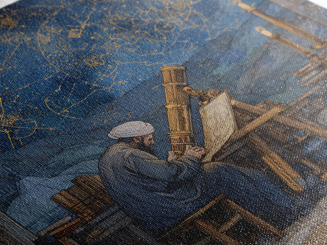 Medieval Astronomer Observatory Wall Art, Celestial Star Map Illustration, Islamic Science Decor, Astrology Canvas Print